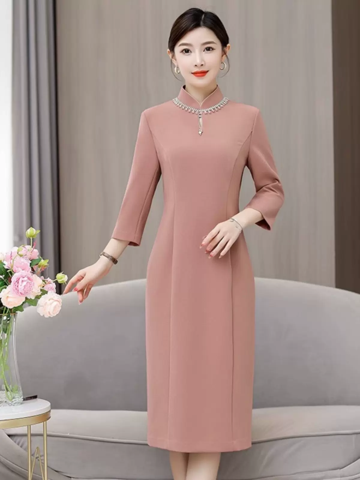 喜婆婆婚宴装春秋新款两件套连衣裙高端年轻妈妈结婚礼服西服套装