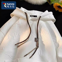 Woodpecker Sweatshirt Men's White Trendy Brand Sweatshirt Japanese Retro Cool Hooded Jacket Casual Men's Autumn and Winter Style