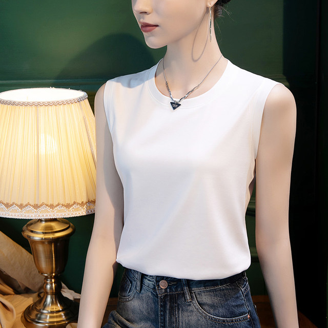 80 mercerized cotton white t loose casual round neck T-shirt for women's cotton t white sleeveless vest 2025 summer women's clothing