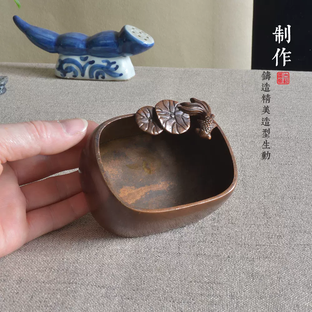 文房用具浮雕山水纹六方白铜印泥盒墨盒镶银元复古民国文玩收藏