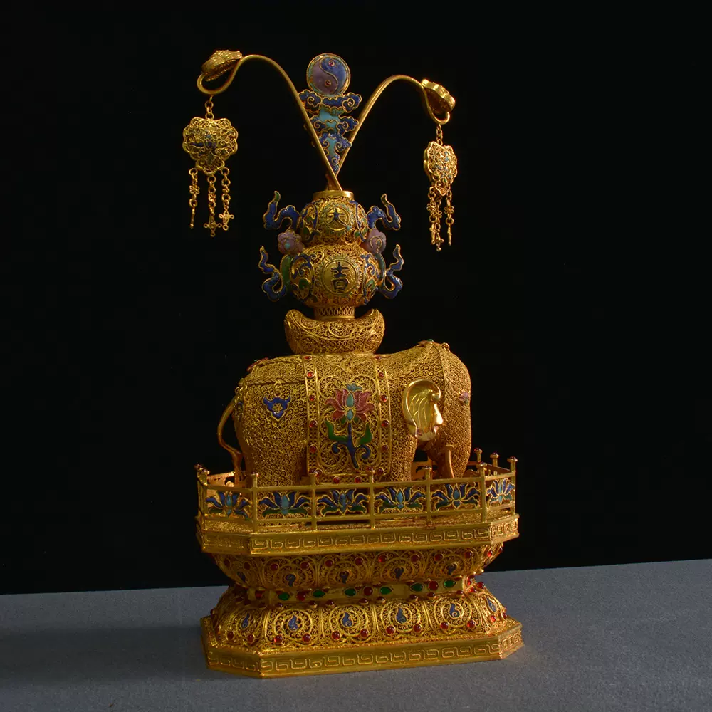 唐代三層五足鳳紋香爐銅胎鎏金手工打製古董香薰爐收藏級精美器皿