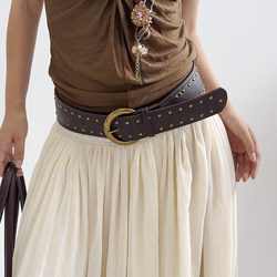 Punk Studded Belt for Women, Paired with Dresses, High-End Accessory, Y2K American Retro Wide Leather Belt Waist Cincher