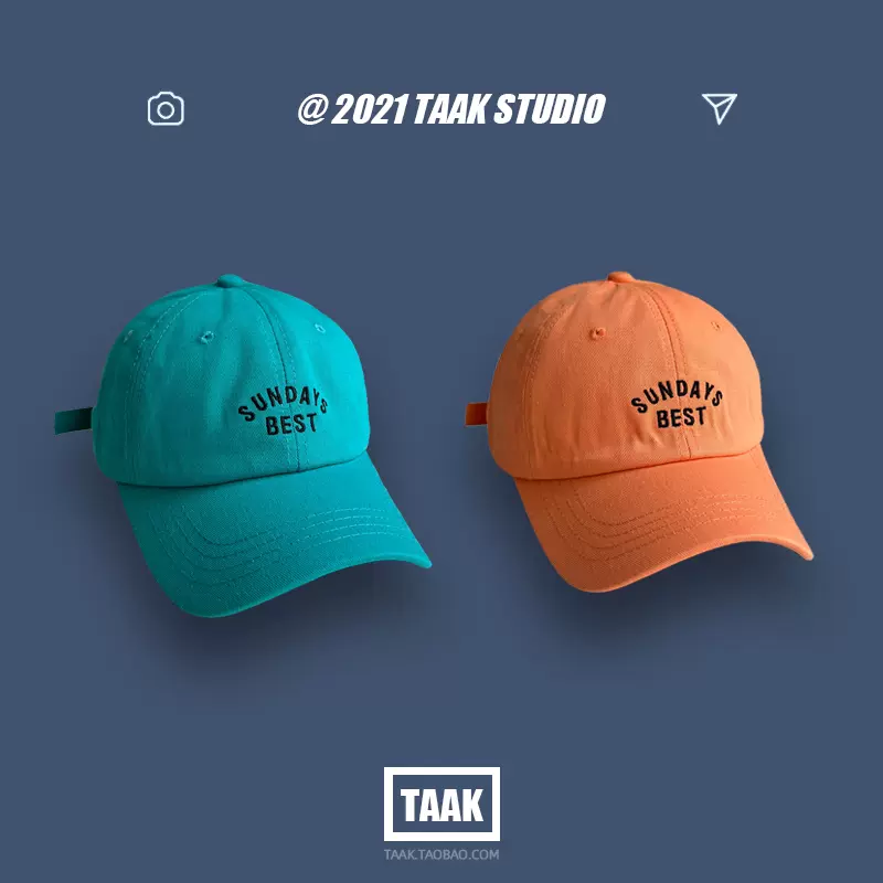 韩国湖蓝色ins棒球帽子女春夏天韩版百搭字母橘