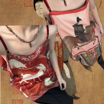 Long press lychee red pink double-sided printed suspender vest