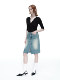 SMIIILE retro light blue wash water and floral hip denim skirt for women in summer low waist slit straight skirt