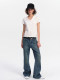 SMIIILE summer thin breathable V-neck cotton linen white top basic versatile fit right shoulder short-sleeved T-shirt for women
