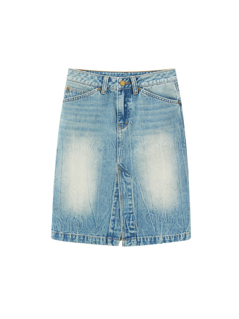 SMIIILE retro light blue wash water and floral hip denim skirt for women in summer low waist slit straight skirt