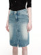 SMIIILE retro light blue wash water and floral hip denim skirt for women in summer low waist slit straight skirt