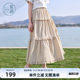 Zi Hansen-style checked mid-length skirt for women in summer 2025 new elastic waist skirt lace spliced ​​cake skirt