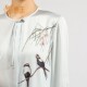 Deer King 25 spring and summer new women's round neck 100 mulberry silk top lace and quarter sleeve printed cardigan XS3068
