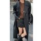 Spring women's loose black long leather windbreaker spring and autumn temperament retro motorcycle suit
