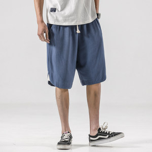 Line shorts men's summer loose five-point mid-trousers big shorts new Chinese style men's cotton and linen casual seven-point pants
