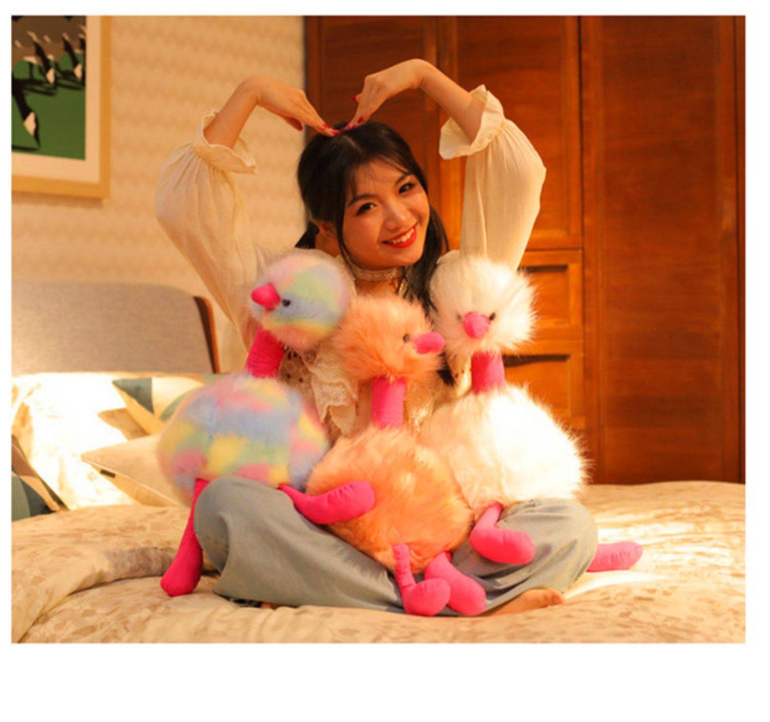 무지개 타조 인형 - 귀여운 새 장난감