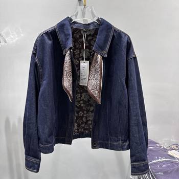 
Xinzicai 10 counter genuine new autumn women's lapel large size mother's wear bottoming short coat with scarf