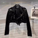 High-end Internet celebrity same style back embroidered lace-up leather jacket for women 2025 Spring and Spring New Hot Girls Motorcycle Short Jacket
