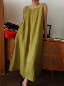 River Valley Style 100% Hanmao Loose and lazy sleeveless dress A-line slim and smooth skin-friendly long skirt
