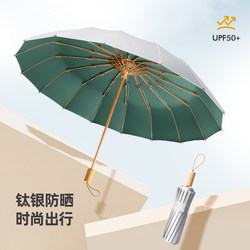 16-Rib Titanium Silver Sun Umbrella, Super Strong Sun Protection, Uv Protection, Rain or Shine Umbrella for Women, High Appearance Value, Upf50+
