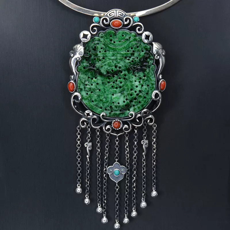 国潮中国风翡翠玉石台湾工镶嵌定制来石免费设计新款925纯银