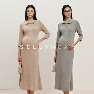 
SELLYNEAR maternity spring 2026 new dress fashion slim slim lapel mid-sleeve knitted skirt