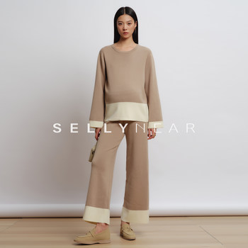 SELLYNEAR Pregnant Mom High-end Wear Set 2025 New Autumn and Winter Fashion Color Matching Sweater Maternity Two-piece Set