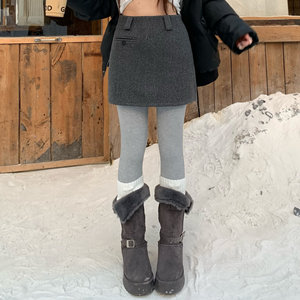 
3MER Oh Oh Sanmei dark gray woolen skirt for women autumn and winter retro versatile slimming A-line hip short skirt