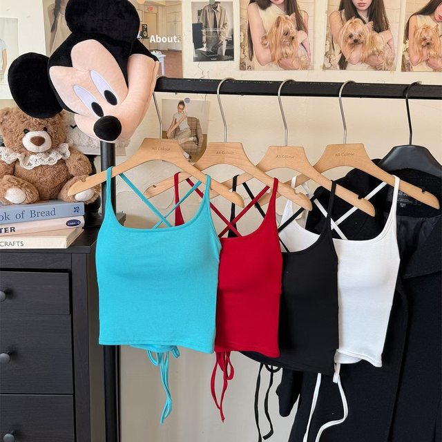 Solid color beauty straps, chest pads, camisole women's 2025 new summer pure desire inner strap hot girl outer top