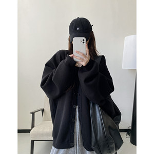 
sun grapefruit black bear spirit full of safety in autumn and winter, lazy and relaxed extra large jacket loose long-sleeved sweater cardigan