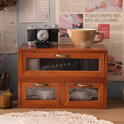 Zakka Retro Cosmetic Storage Rack Desktop Organizer Wooden Drawer-Style Home Computer Riser