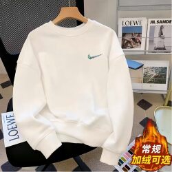 Outlet Pure Cotton Sweatshirt for Men, Fleece-Lined and Thickened, Autumn and Winter Unisex Pullover, Crew Neck, Versatile Long-Sleeve Top