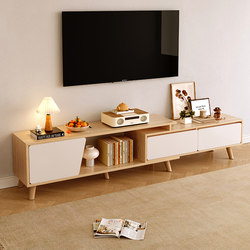 Nordic Solid Wood Leg Tv Cabinet, Simple Modern Small Apartment Coffee Table and Tv Cabinet Combination, Retractable Tv Cabinet for Living Room