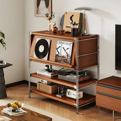 Vintage Floor-Standing Corner Shelf for Records and Magazines, Retro Sofa Side Cabinet, Integrated Wall-Mounted Storage Cabinet