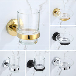 Bathroom Glass Mouthwash Cup Holder, Household Stainless Steel Water Cup Holder, Wall-Mounted Single Toothbrush Holder, No Drilling Required