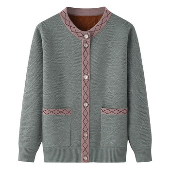 Mom autumn and winter sweater jacket middle -aged and elderly women's clothing with velvet sweater grandma tops the elderly keep warm cardigan
