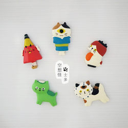 Japanese-Style Zakka Creative Monster Cat Refrigerator Magnet Japanese Oni Kappa Hundred Ghosts Night Walk Resin Magnet