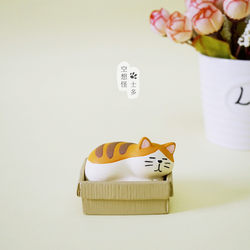 Japanese Zakka Paper Box Cat Mini Paperclip Holder Cat Decoration Stationery Storage Desktop Healing Small Ornament