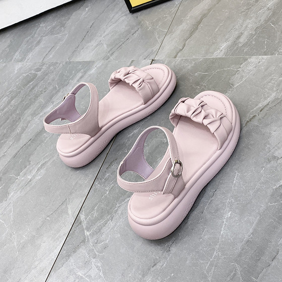 
Jin Baichuan Summer Women's Sandals Removed from Cabinet Authentic Round Toe Flat Bottom Open Toe Sandals Korean Style Daily Casual Versatile Commuting