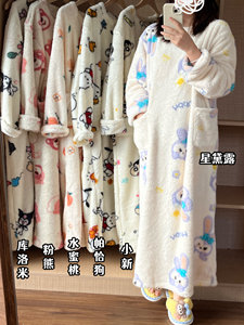 
New autumn and winter coral velvet pajamas for women long-sleeved thick warm cute cartoon home clothing set for outdoor sleeping gown