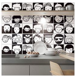 Cartoon Barber Shop Comic Avatar Floor Tiles 300 Children's Black and White Pattern Tiles Kitchen and Bathroom Kindergarten Milk Tea Shop Wall Tiles