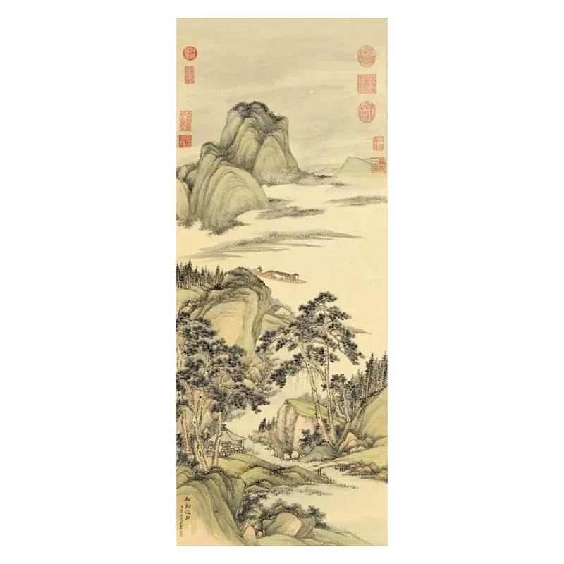 董邦达松溪泛月图新中式装饰画山水画挂画客厅沙发玄关