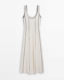 Spanish single spot 2024 new vertical striped vacation style linen waist sleeveless vest dress dress
