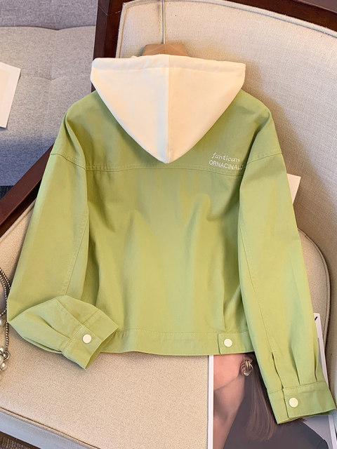 Avocado green hooded jacket short jacket for women short 2025 early ...
