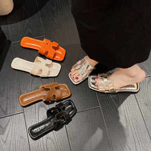 
Large size women's shoes 41-43 fairy style versatile non-slip simple one-slide slippers for women wearing flat and fashionable beach drag