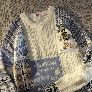 
Autumn and winter sweaters for men and women, college style loose thickened warm sweater jackets, ready-made blue solid color