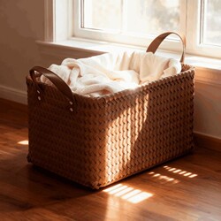 Dirty Clothes Storage Basket for Home Use, High Aesthetic Value, Light Luxury Rattan Woven Dirty Clothes Basket, Large Capacity Laundry Basket, Under-Cabinet Basket for Bathroom