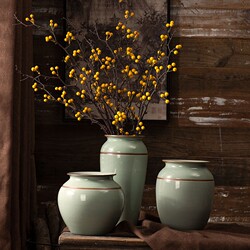 Jingdezhen Ru Kiln Celadon Vase, New Chinese-Style Ceramic Ornament, Dried Flower Arrangement, Entryway, Wine Cabinet, Living Room Decoration