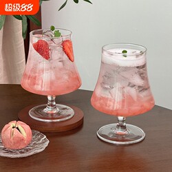Popular High-Footed Glass Cup, Transparent Waist-Cinched Soda Water Cup, Cold Drink Cup, Iced Americano Coffee Cup, Cocktail Cup