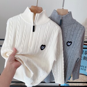 
Medium and large children's half turtleneck children's sweaters sweaters boys' bottoming shirts white pullover spring and autumn zipper children's clothing new style