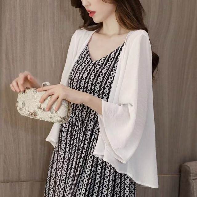 Chiffon cardigan top jacket thin summer with suspender skirt with short ...