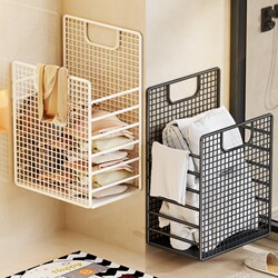 Dirty Laundry Basket, Dirty Clothes Storage Basket, Household Bathroom Wall-Mounted Laundry Basket Rack, Mesh Laundry Basket