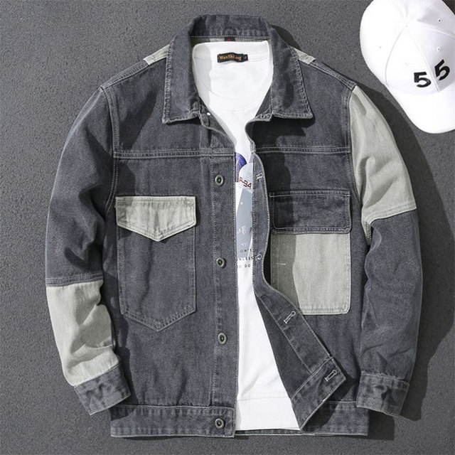 Spring denim jacket men's loose workwear men's clothes trendy brand ...